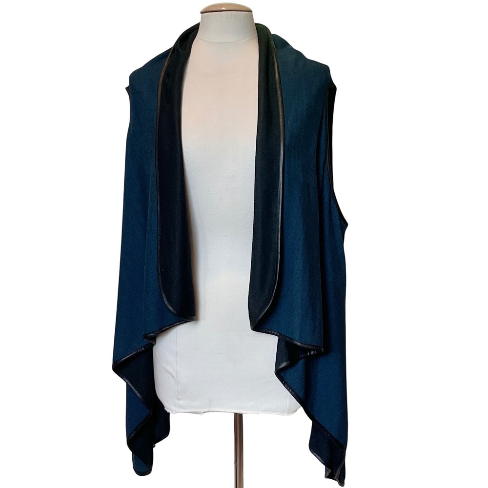 Soft Surroundings LXL Teal Black Open Vest Reversible Boho Dark Cottagecore